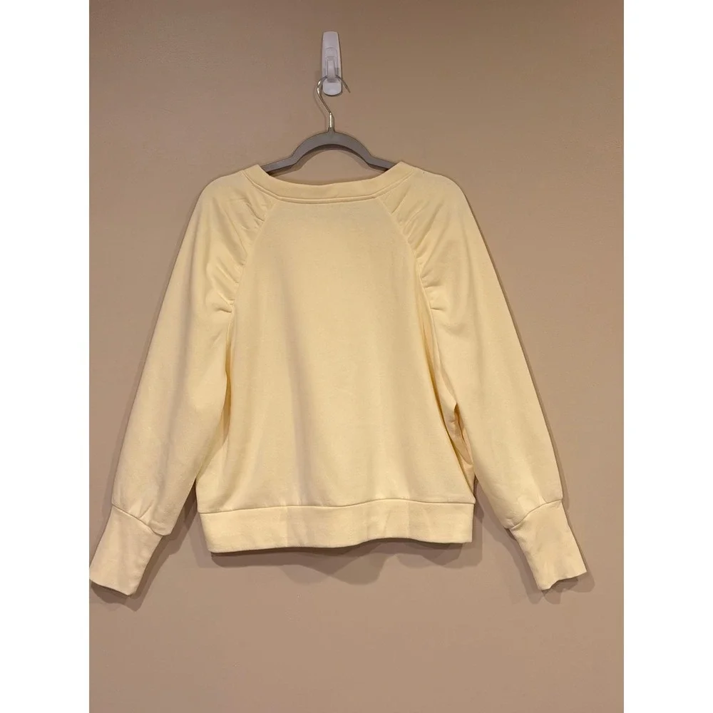 LOFT Women Sweatshirt Yellow Large Puff Shoulder Raglan Long Sleeve Fleece Crew - Picture 5 of 6